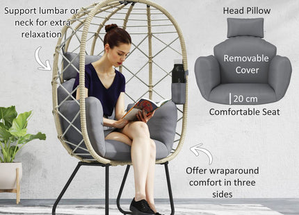 Outsunny Rattan Garden Egg Chair with Thickened Cushion, Headrest