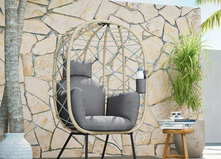 Outsunny Rattan Garden Egg Chair with Thickened Cushion, Headrest
