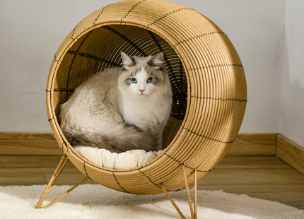 PawHut Wicker Cat Bed Elevated Rattan w/ Soft Cushion