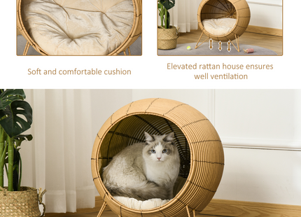 PawHut Wicker Cat Bed Elevated Rattan w/ Soft Cushion