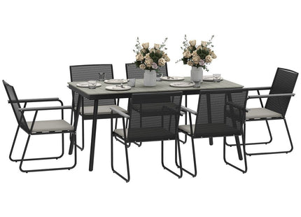 Outsunny 6 Seater Garden Dining Set with Cushions Rattan Backrest