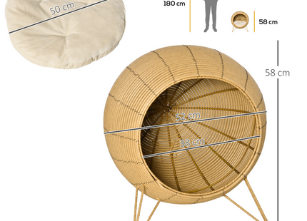 PawHut Wicker Cat Bed Elevated Rattan w/ Soft Cushion