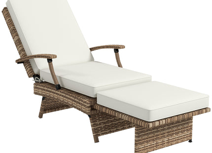 Outsunny Foldable Rattan Garden Recliner Chair w/ Cushion, Footrest
