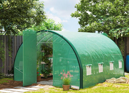 Outsunny Tunnel Greenhouse Upgraded Structure, Hinged Doors, 4 x 3(m)