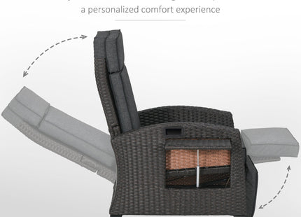 Outsunny Outdoor Recliner Chair with Adjustable Backrest and Footrest, Cushion, Side Tray, Grey