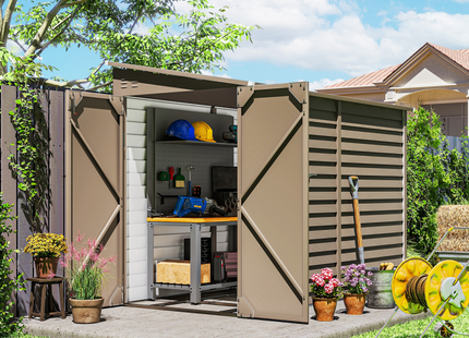 Outsunny 5 x 9ft Galvanised Metal Garden Shed with Foundation Kit, Brown