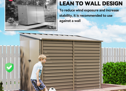 Outsunny 5 x 9ft Galvanised Metal Garden Shed with Foundation Kit, Brown