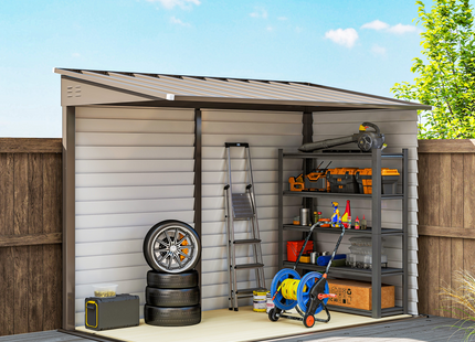 Outsunny 5 x 9ft Galvanised Metal Garden Shed with Foundation Kit, Brown