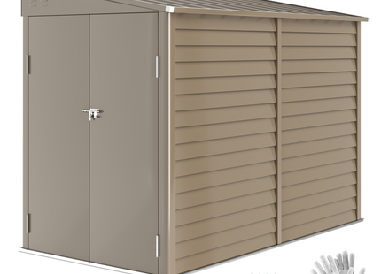 Outsunny 5 x 9ft Galvanised Metal Garden Shed with Foundation Kit, Brown
