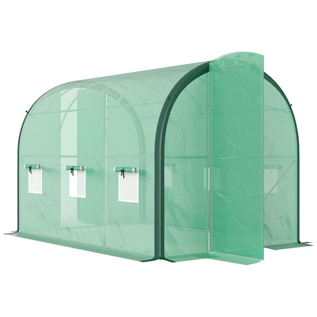 Outsunny Tunnel Greenhouse Upgraded Structure, Hinged Doors, 4 x 3(m)