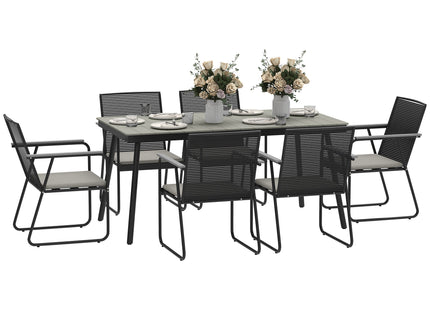 Outsunny 6 Seater Garden Dining Set with Cushions Rattan Backrest