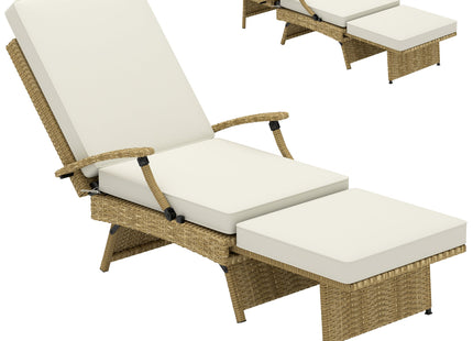 Outsunny Foldable Rattan Garden Recliner Chair w/ Cushion, Footrest