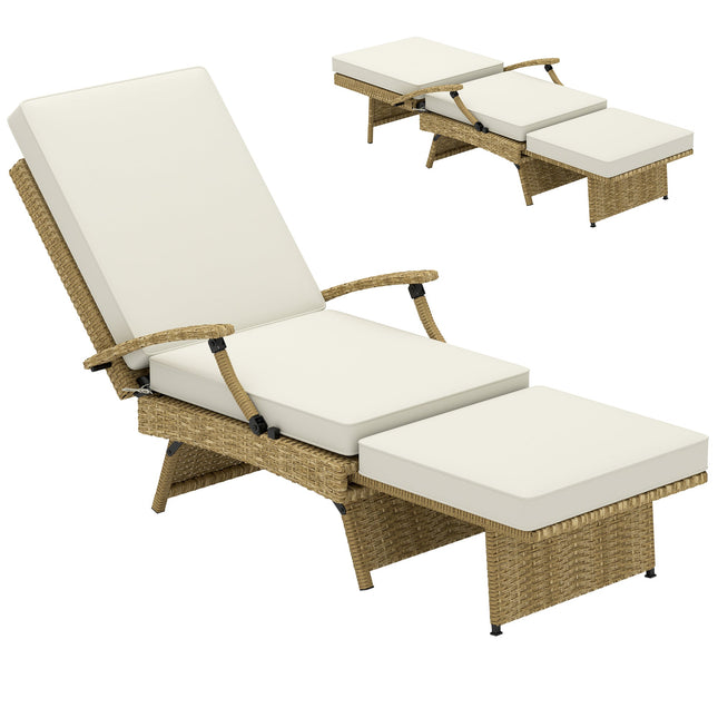 Outsunny Foldable Rattan Garden Recliner Chair w/ Cushion, Footrest