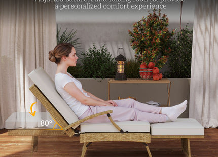 Outsunny Foldable Rattan Garden Recliner Chair w/ Cushion, Footrest