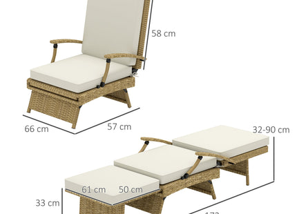Outsunny Foldable Rattan Garden Recliner Chair w/ Cushion, Footrest