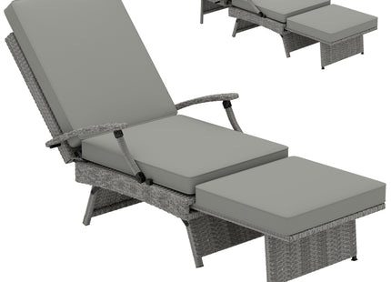 Outsunny Foldable Rattan Garden Recliner Chair w/ Cushion, Footrest