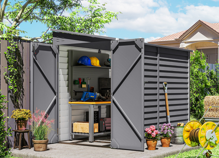 Outsunny 5 x 9ft Galvanised Metal Garden Shed with Foundation Kit, Brown