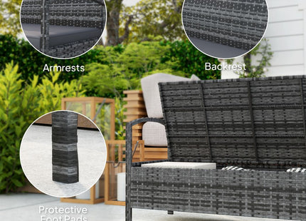 Outsunny Rattan Garden Bench w/ 125L Storage, Cushioned Outdoor Bench