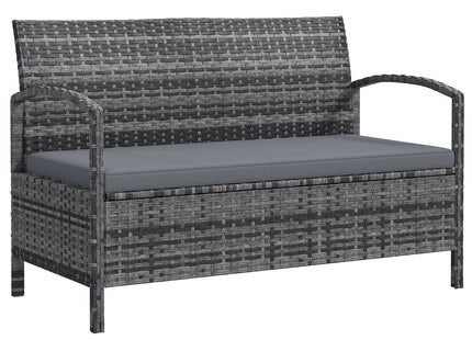 Outsunny Rattan Garden Bench w/ 125L Storage, Cushioned Outdoor Bench