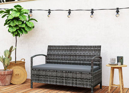 Outsunny Rattan Garden Bench w/ 125L Storage, Cushioned Outdoor Bench
