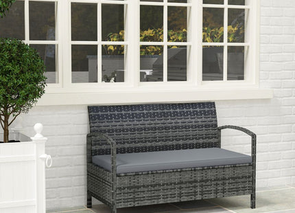 Outsunny Rattan Garden Bench w/ 125L Storage, Cushioned Outdoor Bench