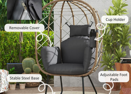 Outsunny Rattan Garden Egg Chair with Thickened Cushion, Headrest