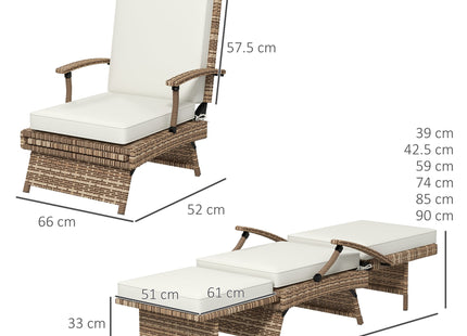 Outsunny Foldable Rattan Garden Recliner Chair w/ Cushion, Footrest
