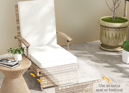 Outsunny Foldable Rattan Garden Recliner Chair w/ Cushion, Footrest