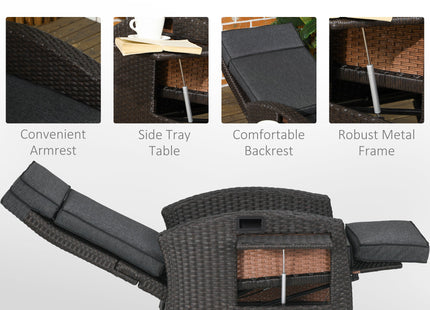 Outsunny Outdoor Recliner Chair with Adjustable Backrest and Footrest, Cushion, Side Tray, Grey