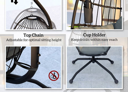 Outsunny Egg Chair Outdoor Indoor Garden Swing Chair, Folding Basket