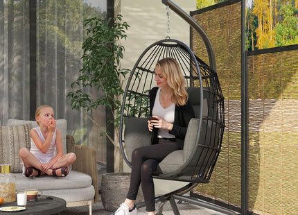 Outsunny Egg Chair Outdoor Indoor Garden Swing Chair, Folding Basket