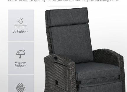 Outsunny Outdoor Recliner Chair with Adjustable Backrest and Footrest, Cushion, Side Tray, Grey