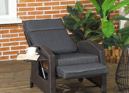 Outsunny Outdoor Recliner Chair with Adjustable Backrest and Footrest, Cushion, Side Tray, Grey