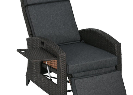 Outsunny Outdoor Recliner Chair with Adjustable Backrest and Footrest, Cushion, Side Tray, Grey