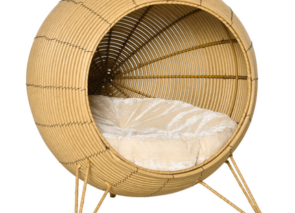PawHut Wicker Cat Bed Elevated Rattan w/ Soft Cushion