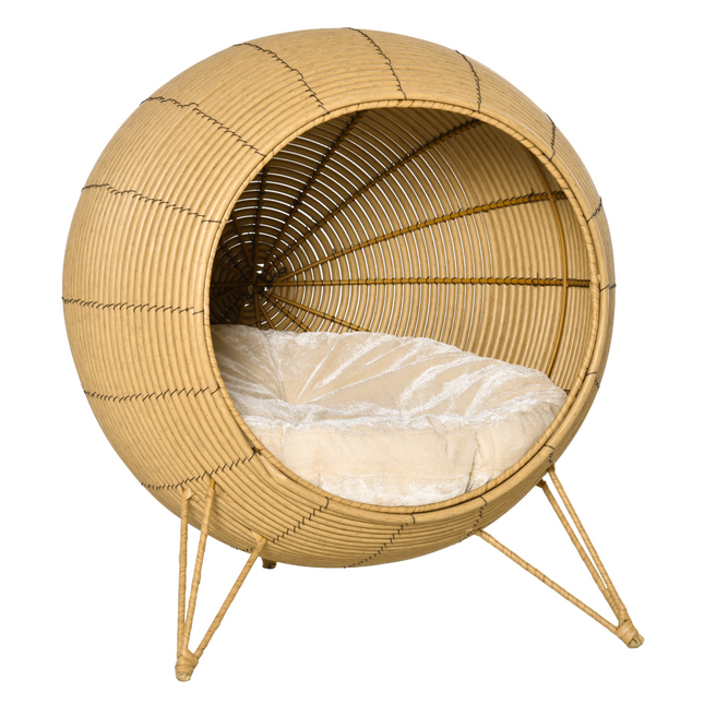 PawHut Wicker Cat Bed Elevated Rattan w/ Soft Cushion