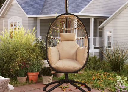 Outsunny Egg Chair Outdoor Indoor Garden Swing Chair, Folding Basket