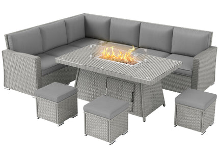 Outsunny 7 Pieces Rattan Garden Furniture Set w/ 50,000 BTU Gas Fire Pit Table