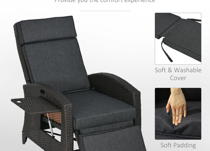 Outsunny Outdoor Recliner Chair with Adjustable Backrest and Footrest, Cushion, Side Tray, Grey