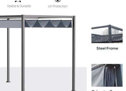 Outsunny 4 x 3(m) Metal Outdoor Pergola with Retractable Roof, Outdoor Gazebo Canopy Shelter with Drainage Holes for Garden, Patio, Lawn, Grey