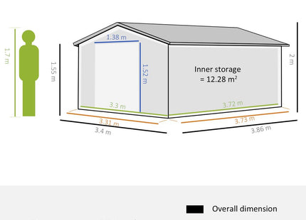 Durable Green Metal Storage Shed with Vent & Doors - 13ft x 11ft