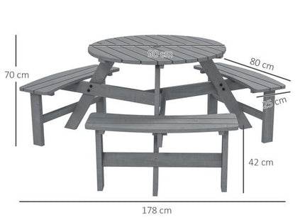 Outsunny 6 Person Fir Wood Table Bench Set Outdoor Garden Patio, Grey
