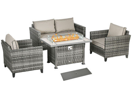 Outsunny 5PC Rattan Garden Set with Gas Fire Pit Table