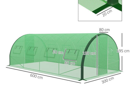Outsunny Tunnel Greenhouse, Upgraded Structure, Hinged Doors, 6 x 3(m), Green