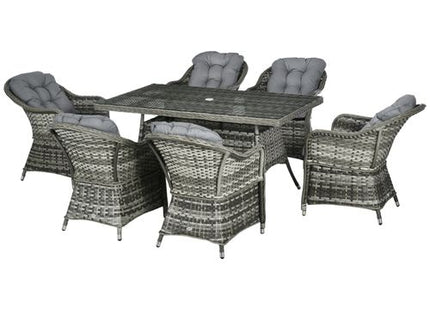 Outsunny 7 Pieces Rattan Dining Sets w/ Tempered Glass Umbrella Hole Table