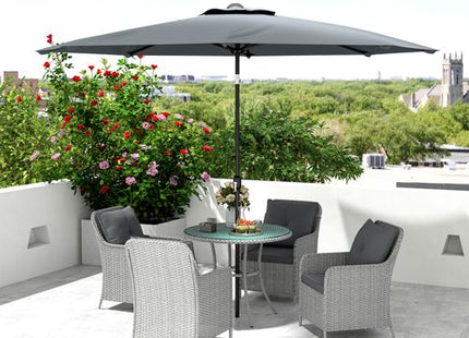 Outsunny Luxury Rattan Garden Dining Set W/ Parasol, Cushions, Light Grey