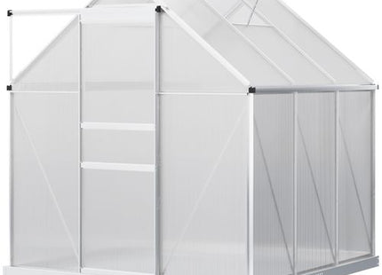 Outsunny Polycarbonate Walk-in Garden Greenhouse w/ Sliding Door Silver Tone