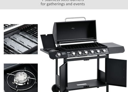 Outsunny 6+1 Burner Gas BBQ Grill Garden Barbecue with Wheels, Cabinet