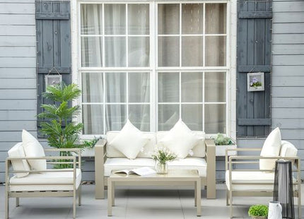 4 PCs Aluminium Garden Furniture Set w/ Thick Padded Cushion