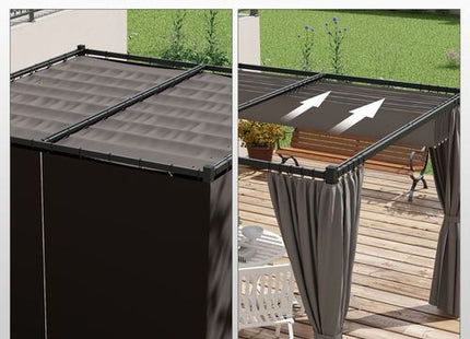 Outsunny 3 x 3(m) Pergola with Retractable Roof and Curtains, Light Grey